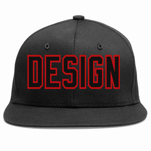 Conception personnalisée de casquette de baseball de sport à avant-toit plat noir noir-rouge pour hommes/femmes/jeunes