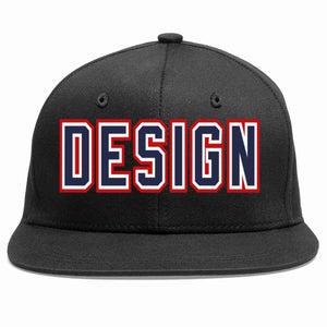 Custom Black Navy-White Flat Eaves Sport Baseball Cap Design for Men/Women/Youth