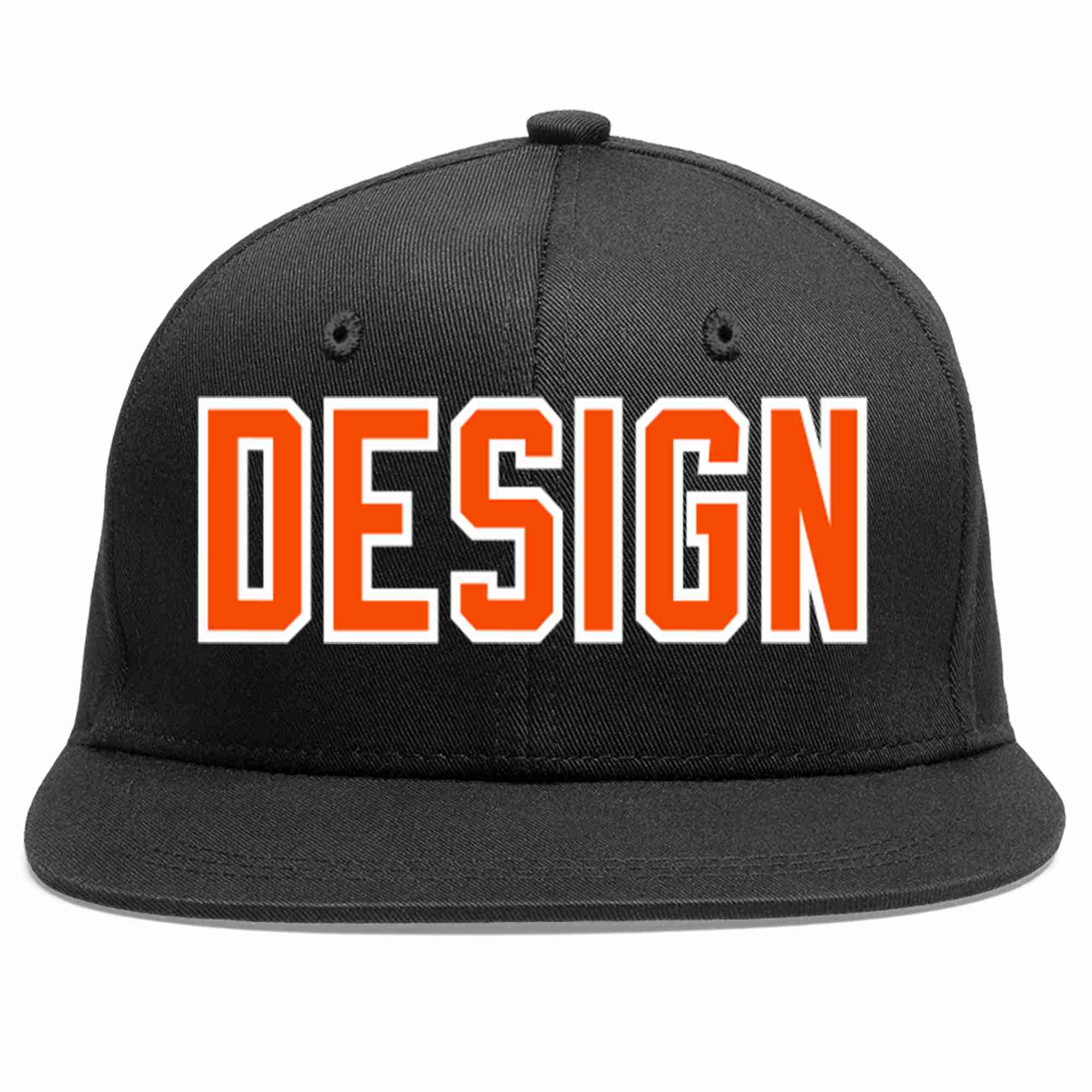 Conception personnalisée de casquette de baseball de sport à avant-toit plat noir orange-blanc pour hommes/femmes/jeunes