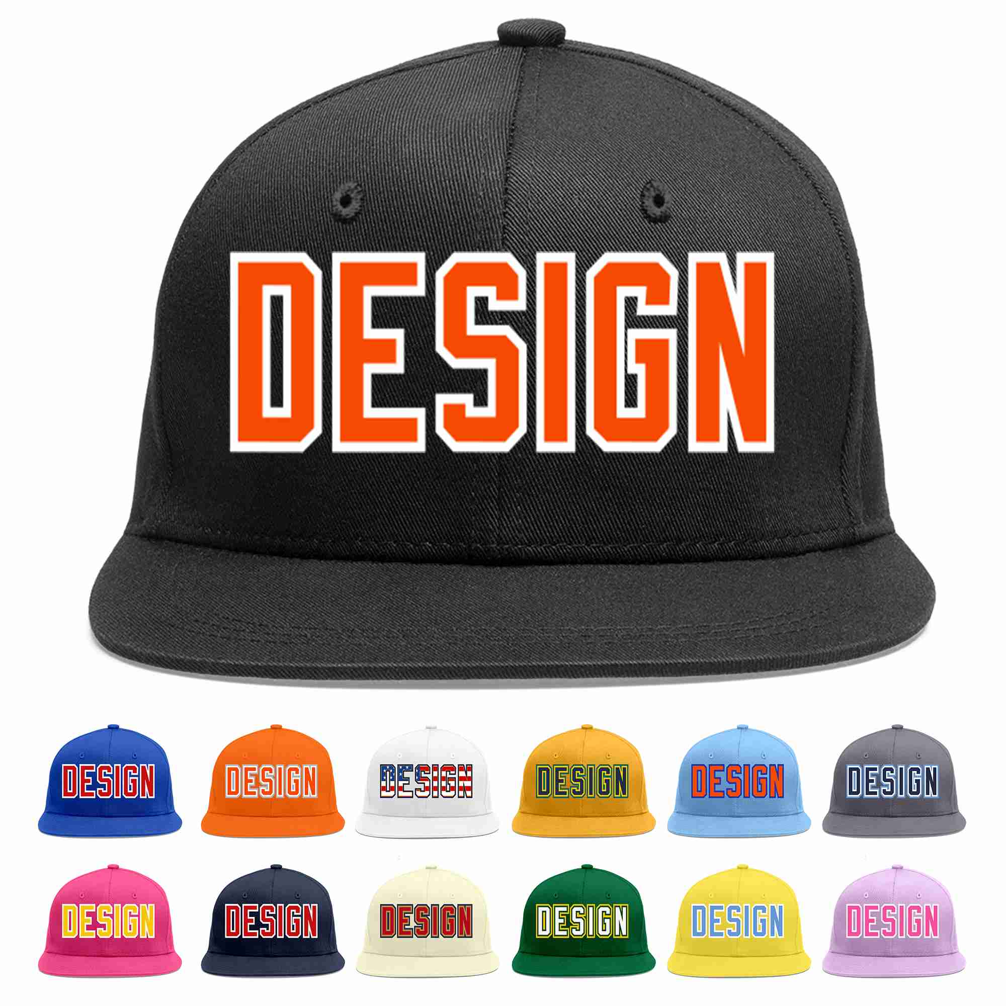 Conception personnalisée de casquette de baseball de sport à avant-toit plat noir orange-blanc pour hommes/femmes/jeunes