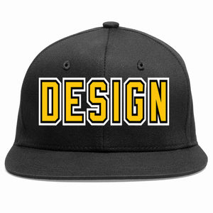 Custom Black Gold-Black Flat Eaves Sport Baseball Cap Design for Men/Women/Youth