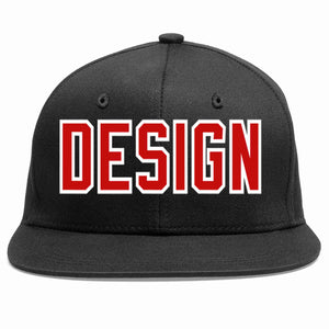 Custom Black Red-White Flat Eaves Sport Baseball Cap Design for Men/Women/Youth