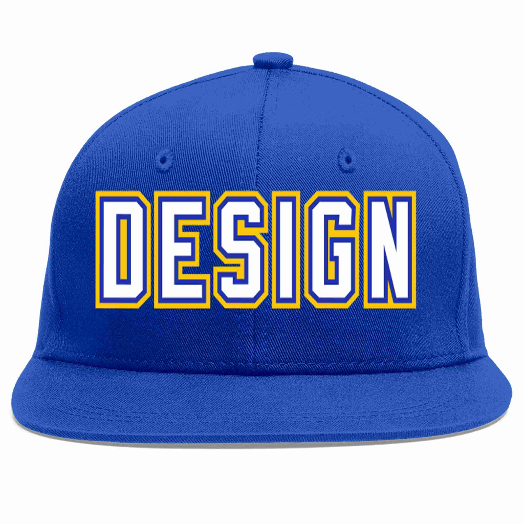 Custom Royal White-Royal Flat Eaves Sport Baseball Cap Design for Men/Women/Youth