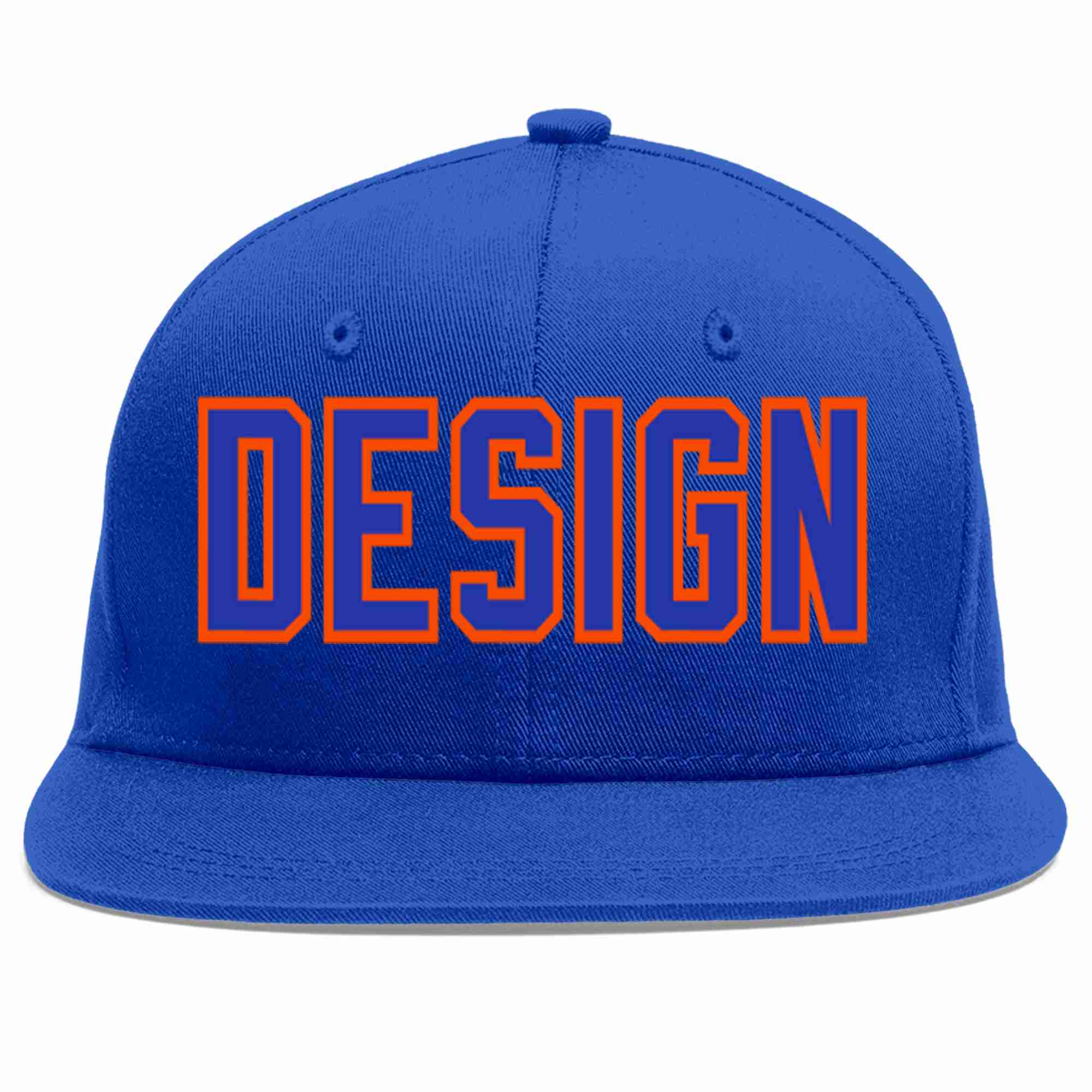 Custom Royal Royal-Orange Flat Eaves Sport Baseball Cap Design for Men/Women/Youth