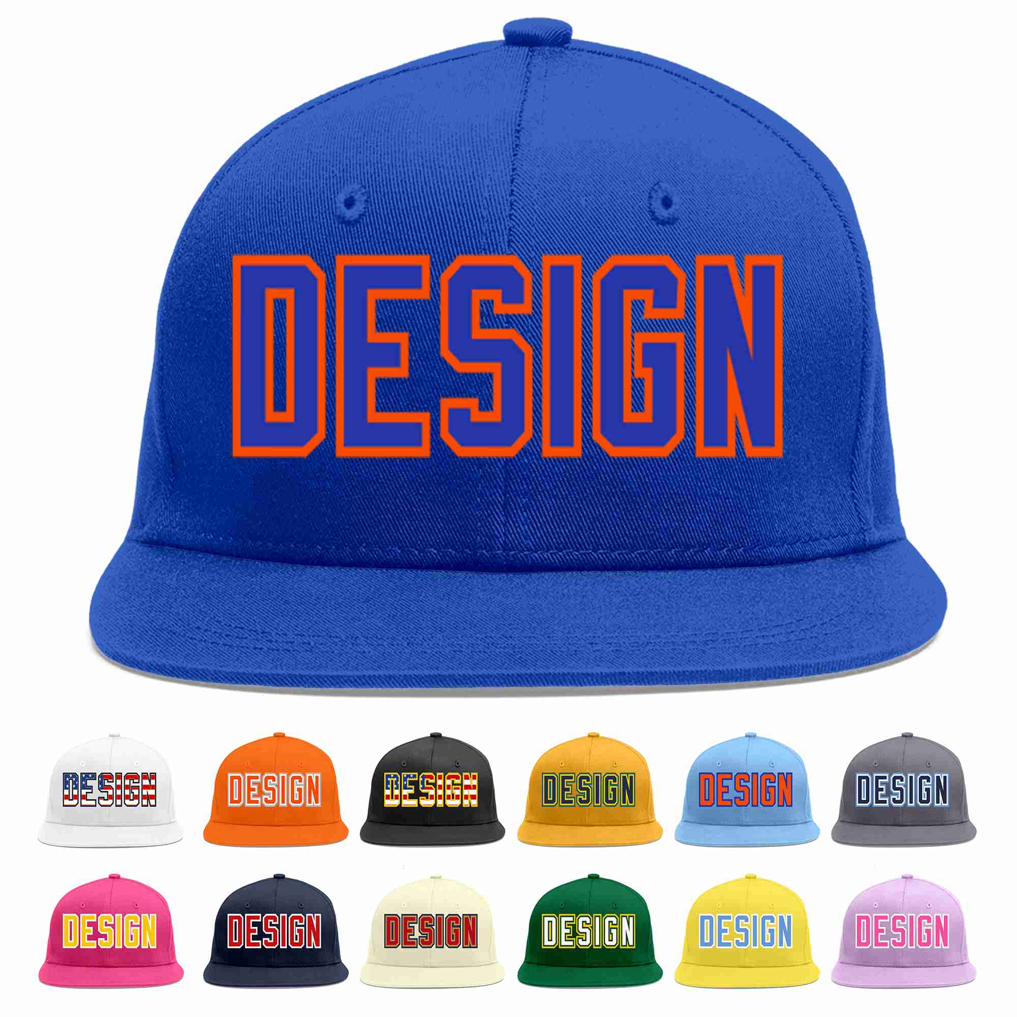 Custom Royal Royal-Orange Flat Eaves Sport Baseball Cap Design for Men/Women/Youth