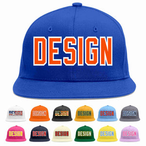 Custom Royal Orange-White Flat Eaves Sport Baseball Cap Design for Men/Women/Youth