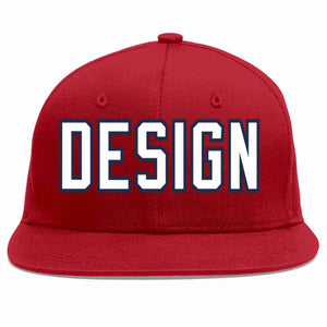 Custom Red White-Navy Flat Eaves Sport Baseball Cap Design for Men/Women/Youth