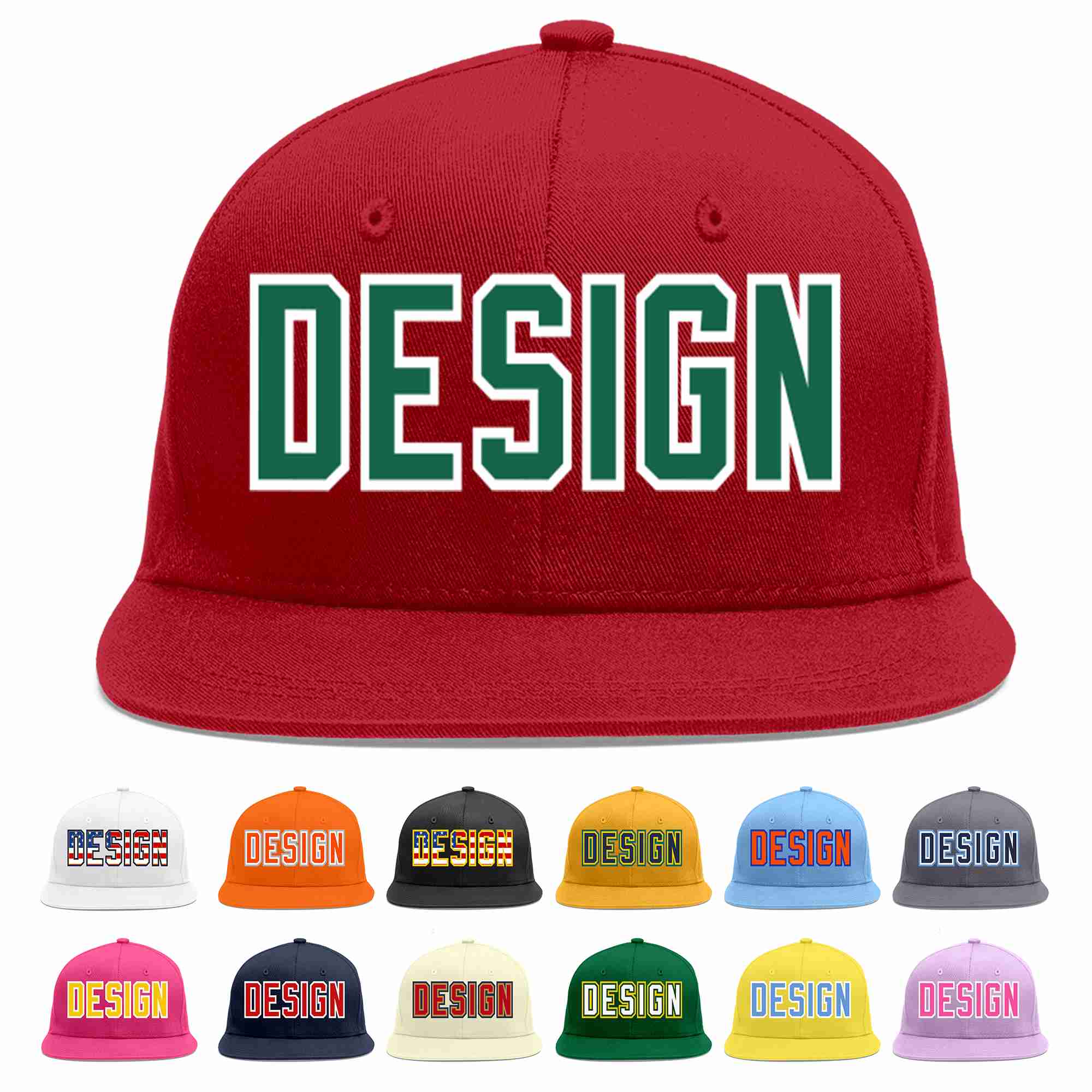 Custom Red Kelly Green-White Flat Eaves Sport Baseball Cap Design for Men/Women/Youth