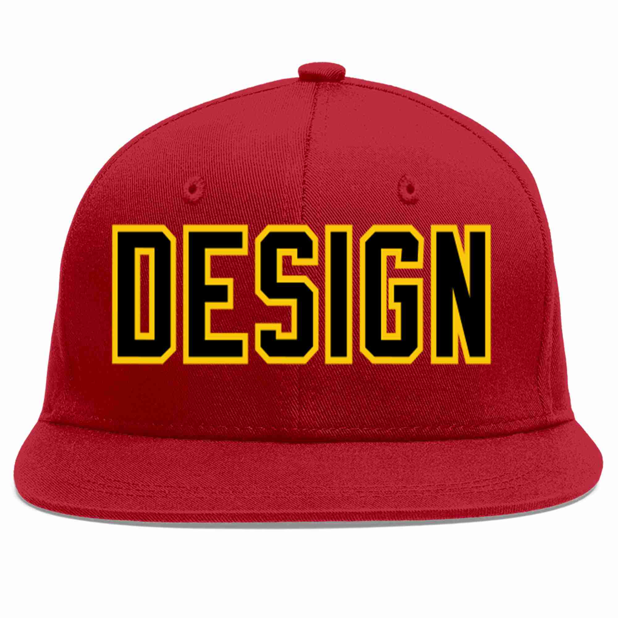 Custom Red Black-Gold Flat Eaves Sport Baseball Cap Design for Men/Women/Youth