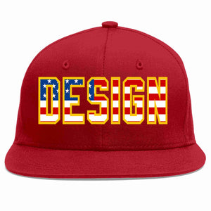 Custom Red Vintage USA Flag-Gold Flat Eaves Sport Baseball Cap Design for Men/Women/Youth