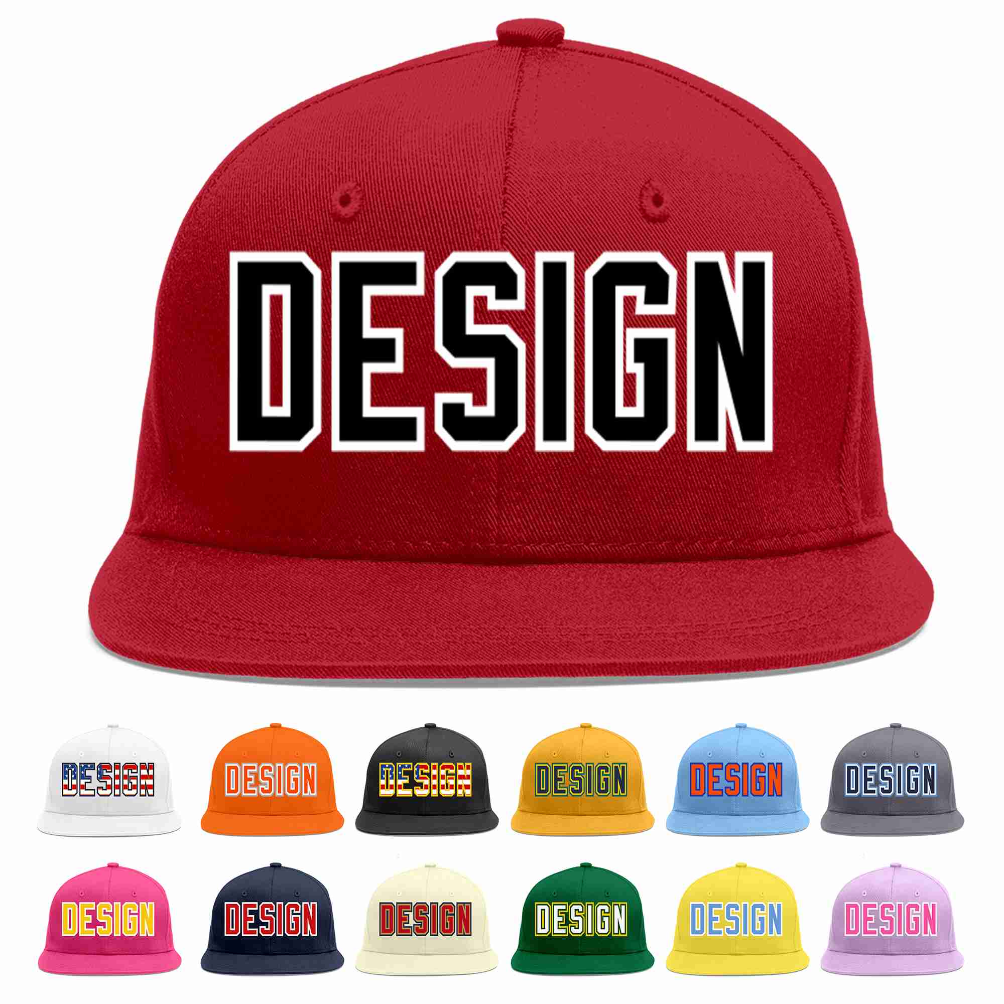 Custom Red Black-White Flat Eaves Sport Baseball Cap Design for Men/Women/Youth