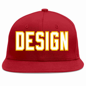 Custom Red White-Gold Flat Eaves Sport Baseball Cap Design for Men/Women/Youth