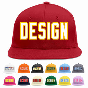 Custom Red White-Gold Flat Eaves Sport Baseball Cap Design for Men/Women/Youth