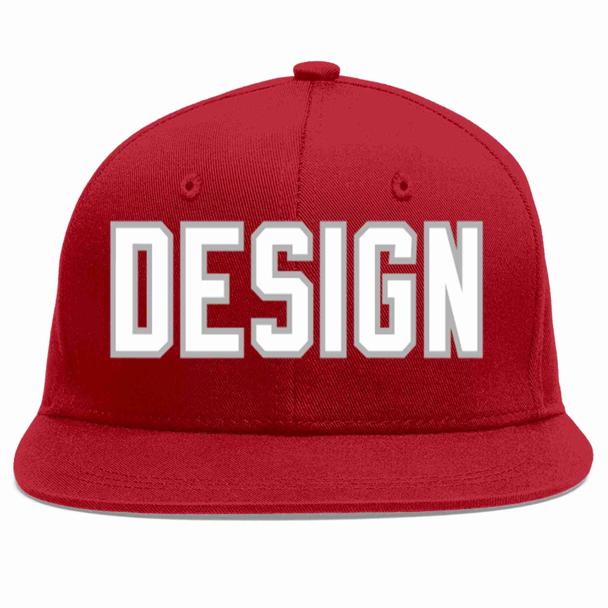 Conception personnalisée de casquette de baseball de sport à avant-toit plat rouge blanc-gris pour hommes/femmes/jeunes