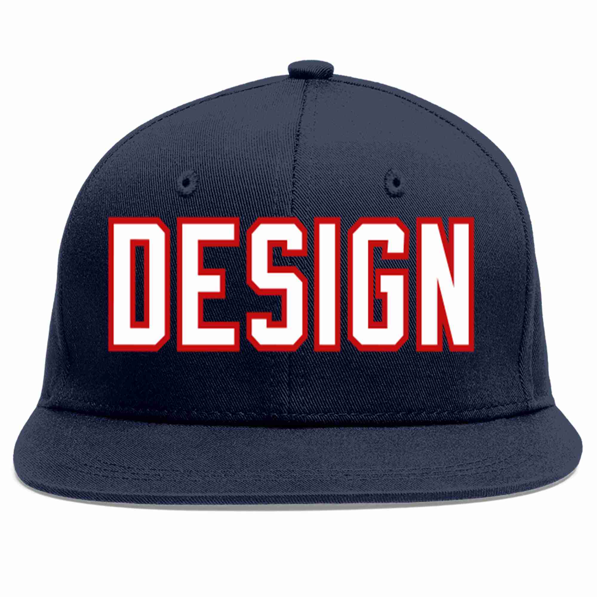 Custom Navy White-Red Flat Eaves Sport Baseball Cap Design for Men/Women/Youth