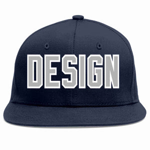 Custom Navy Gray-White Flat Eaves Sport Baseball Cap Design for Men/Women/Youth