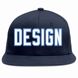 Conception personnalisée de casquette de baseball de sport à avant-toit plat bleu marine blanc-bleu clair pour hommes/femmes/jeunes