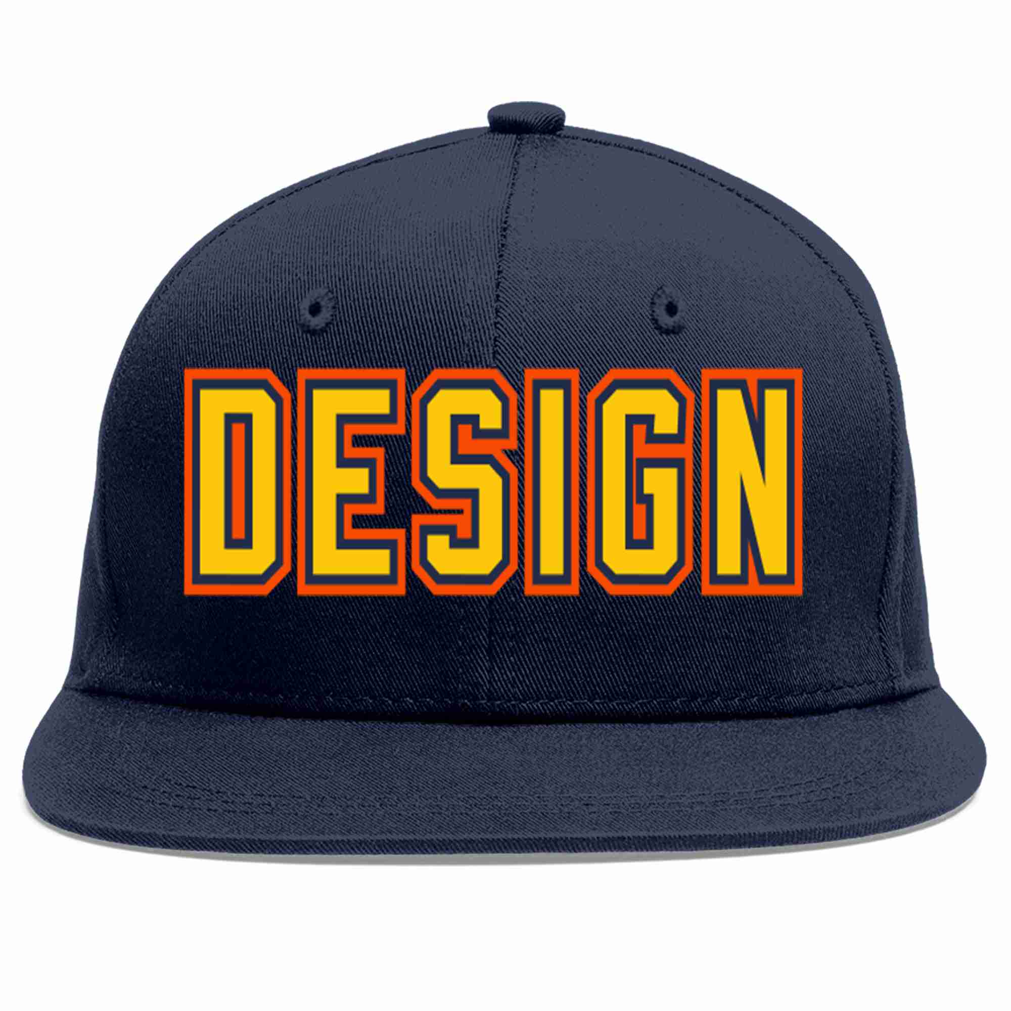 Custom Navy Gold-Navy Flat Eaves Sport Baseball Cap Design for Men/Women/Youth