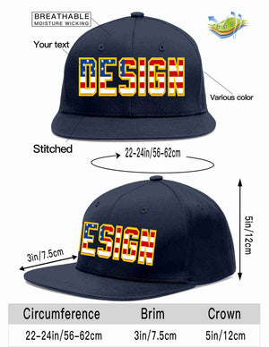 Custom Navy Vintage USA Flag-Gold Flat Eaves Sport Baseball Cap Design for Men/Women/Youth