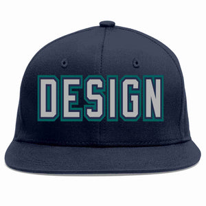 Custom Navy Gray-Navy Flat Eaves Sport Baseball Cap Design for Men/Women/Youth