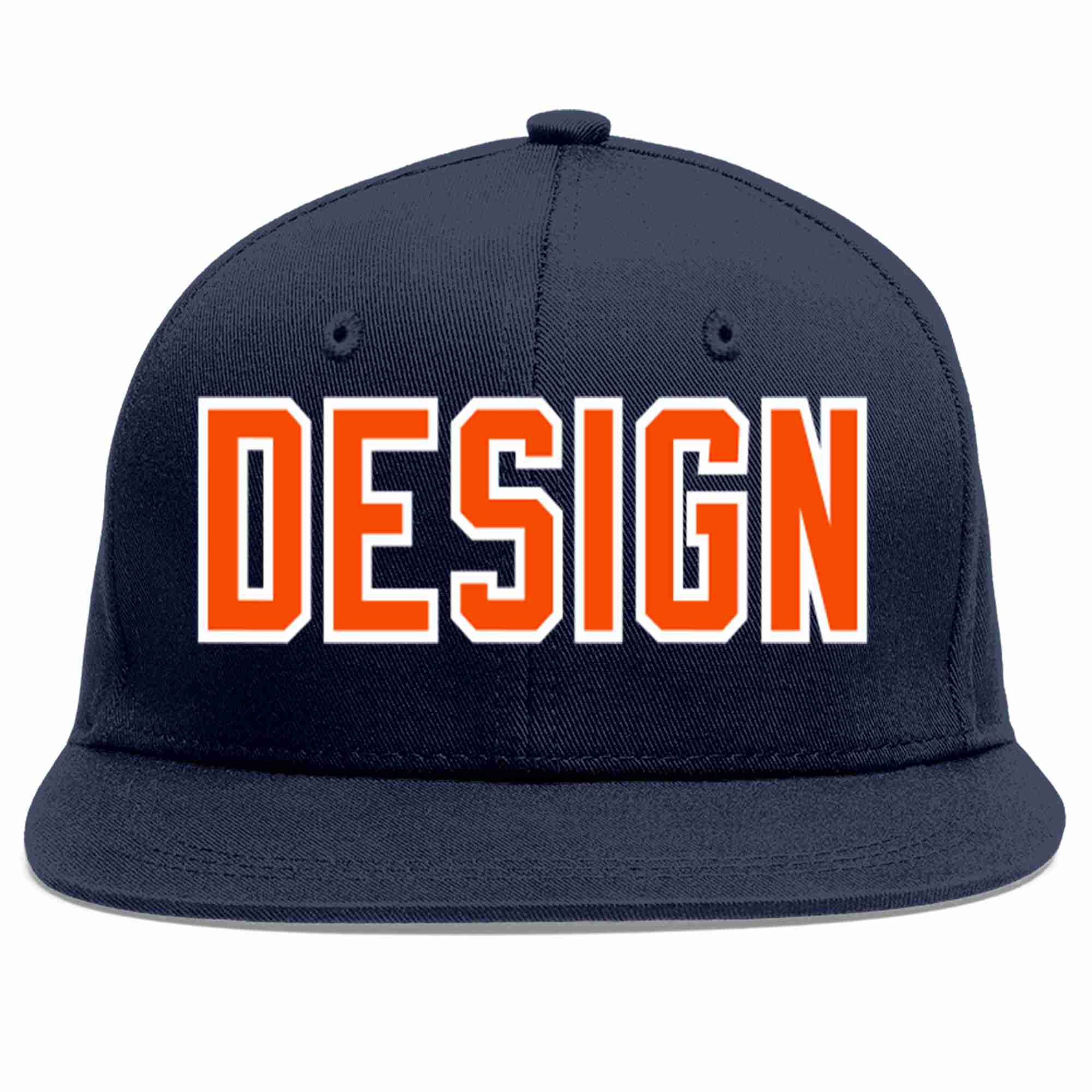 Custom Navy Orange-White Flat Eaves Sport Baseball Cap Design for Men/Women/Youth