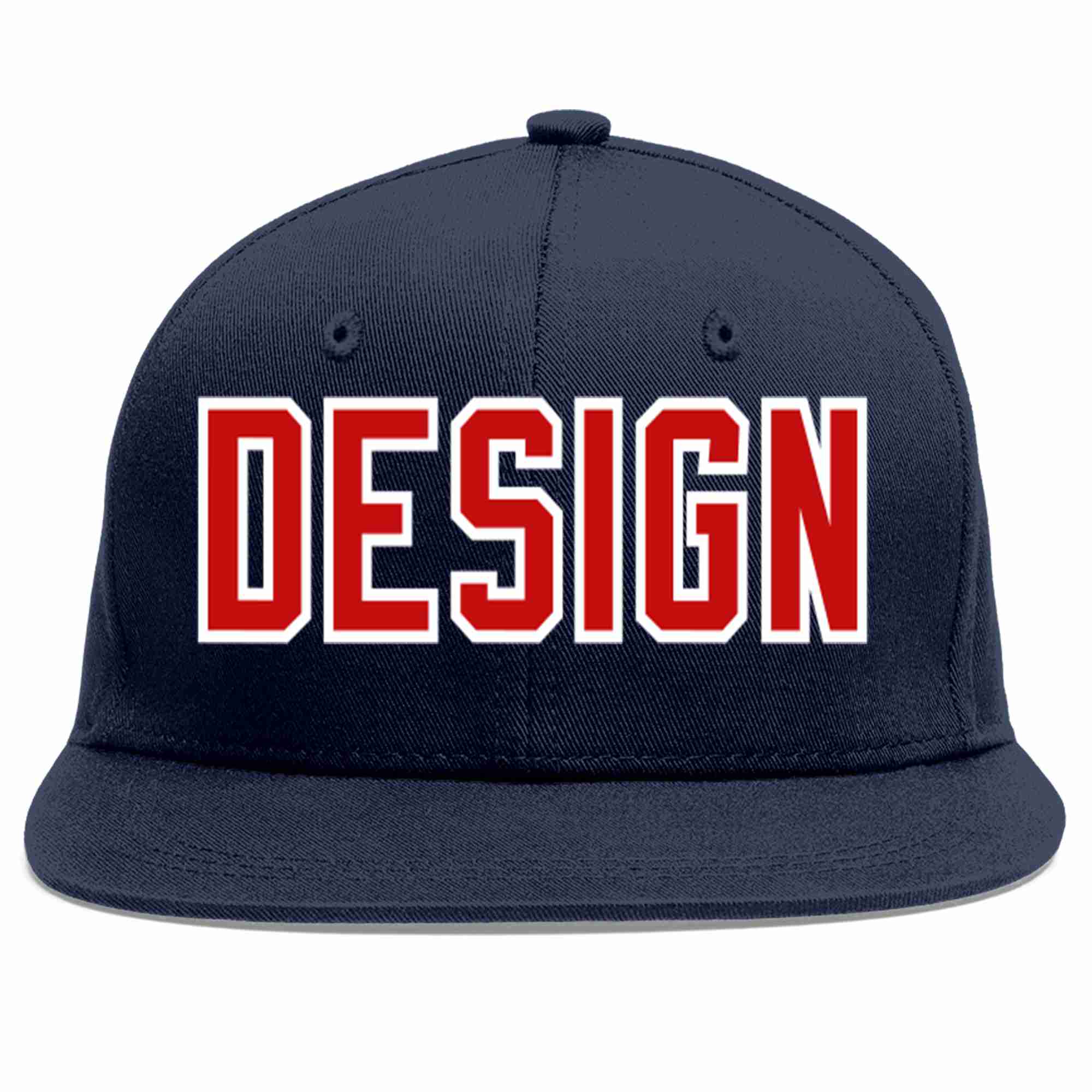 Custom Navy Red-White Flat Eaves Sport Baseball Cap Design for Men/Women/Youth