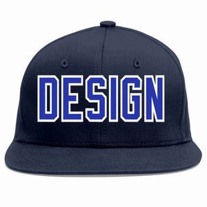 Custom Navy Royal-White Flat Eaves Sport Baseball Cap Design for Men/Women/Youth