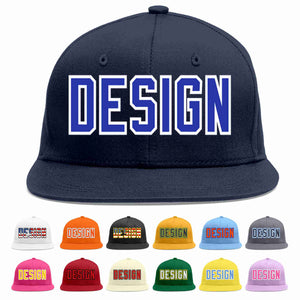 Custom Navy Royal-White Flat Eaves Sport Baseball Cap Design for Men/Women/Youth