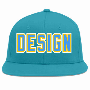 Casquette de baseball personnalisée Aqua Powder Blue-Gold Flat Eaves Sport pour hommes/femmes/jeunes