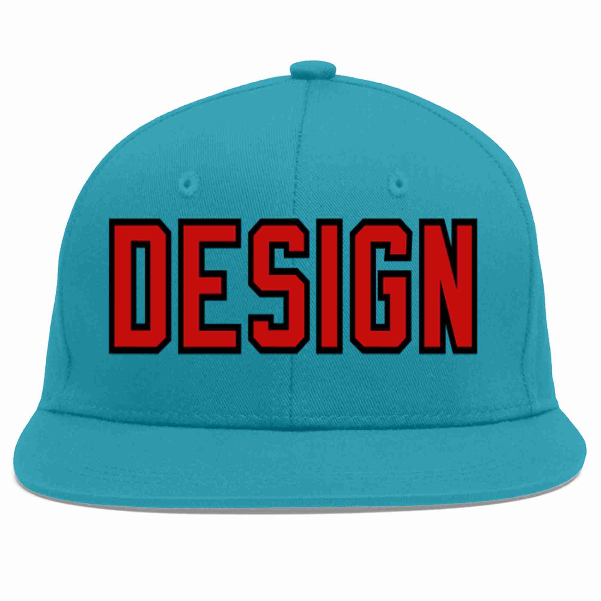 Custom Aqua Red-Black Flat Eaves Sport Baseball Cap Design for Men/Women/Youth