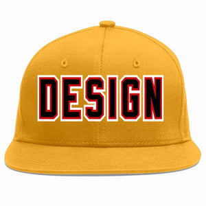 Custom Gold Black-Red Flat Eaves Sport Baseball Cap Design for Men/Women/Youth