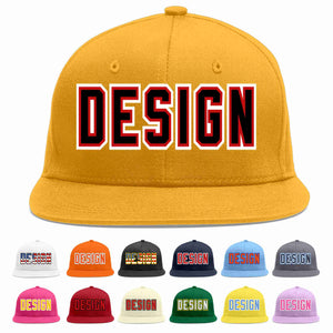 Custom Gold Black-Red Flat Eaves Sport Baseball Cap Design for Men/Women/Youth