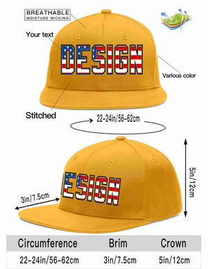 Custom Gold Vintage USA Flag-Gold Flat Eaves Sport Baseball Cap Design for Men/Women/Youth