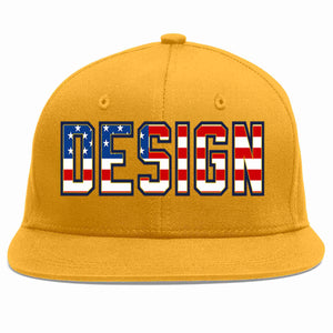 Custom Gold Vintage USA Flag-Gold Flat Eaves Sport Baseball Cap Design for Men/Women/Youth