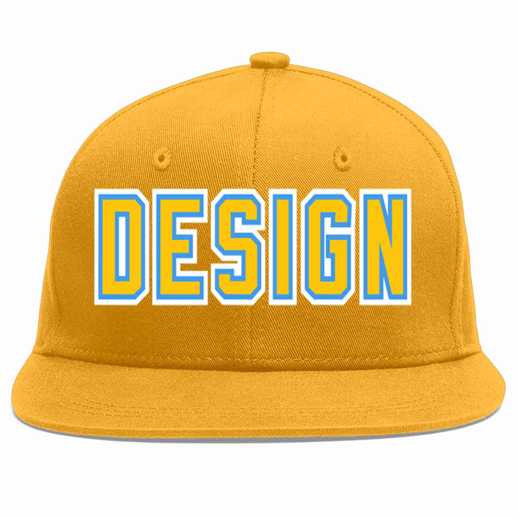 Custom Gold Gold-Powder Blue Flat Eaves Sport Baseball Cap Design for Men/Women/Youth