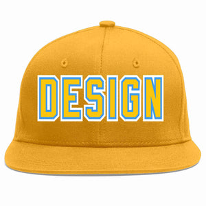 Conception personnalisée de casquette de baseball de sport à avant-toit plat bleu poudre d'or doré pour hommes/femmes/jeunes