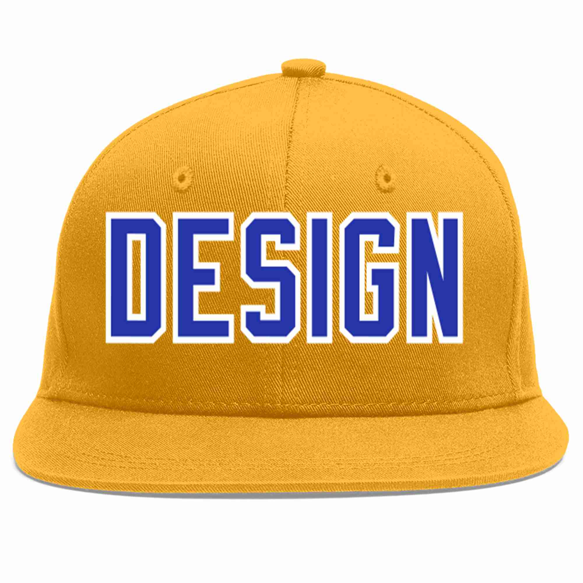 Custom Gold Royal-White Flat Eaves Sport Baseball Cap Design for Men/Women/Youth