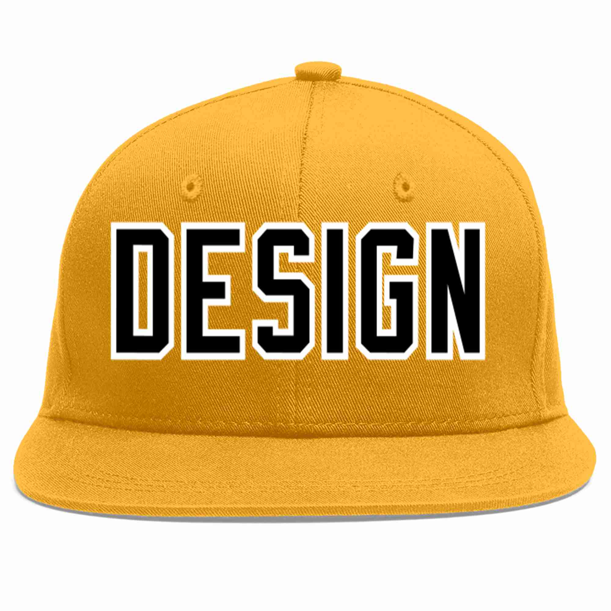 Custom Gold Black-White Flat Eaves Sport Baseball Cap Design for Men/Women/Youth