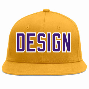 Custom Gold purple-White Flat Eaves Sport Baseball Cap Design for Men/Women/Youth