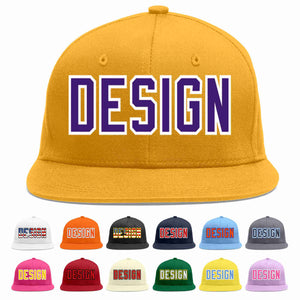 Custom Gold purple-White Flat Eaves Sport Baseball Cap Design for Men/Women/Youth