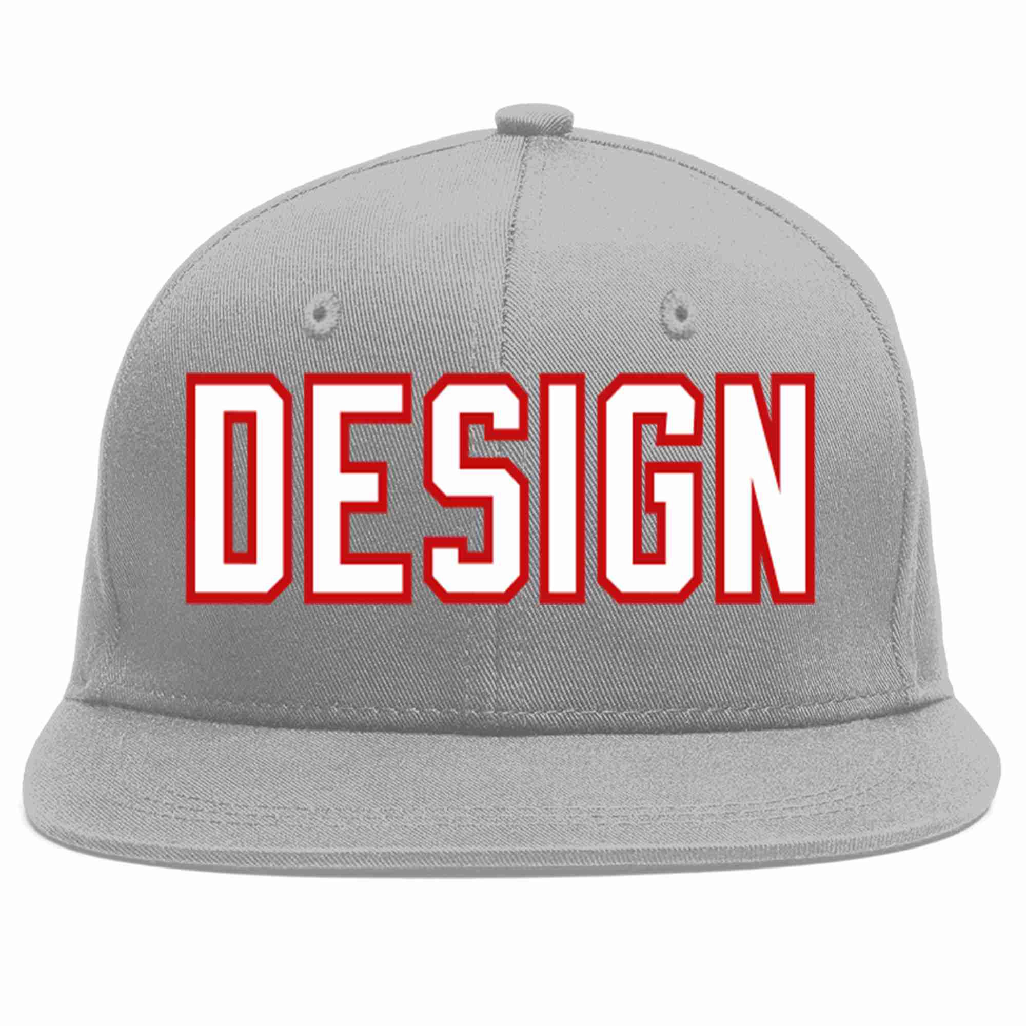 Conception personnalisée de casquette de baseball de sport à avant-toit plat gris blanc-rouge pour hommes/femmes/jeunes