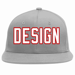 Custom Gray White-Red Flat Eaves Sport Baseball Cap Design for Men/Women/Youth