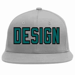 Conception personnalisée de casquette de baseball de sport à Eaves plates gris aqua-noir pour hommes/femmes/jeunes