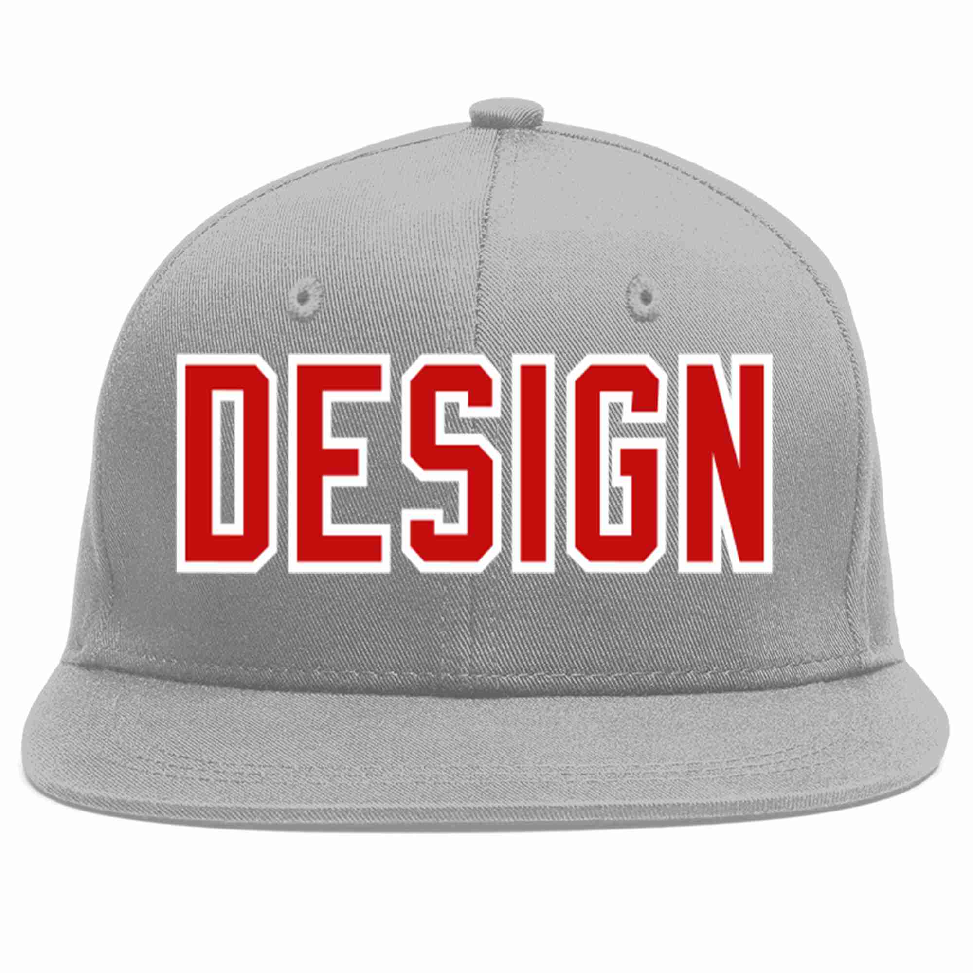 Custom Gray Red-White Flat Eaves Sport Baseball Cap Design for Men/Women/Youth