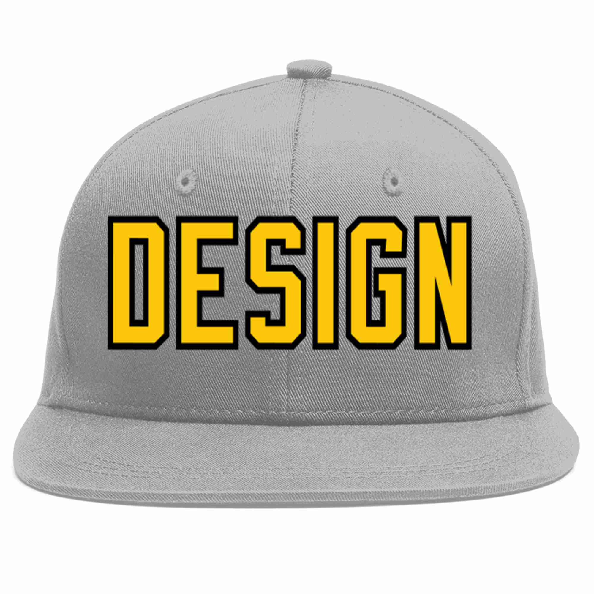 Custom Gray Gold-Black Flat Eaves Sport Baseball Cap Design for Men/Women/Youth