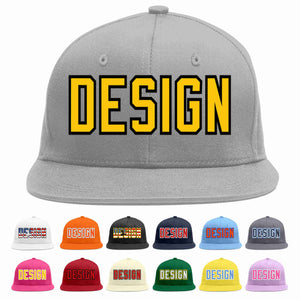 Custom Gray Gold-Black Flat Eaves Sport Baseball Cap Design for Men/Women/Youth