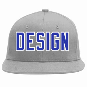 Conception personnalisée de casquette de baseball de sport à avant-toit plat gris royal-blanc pour hommes/femmes/jeunes