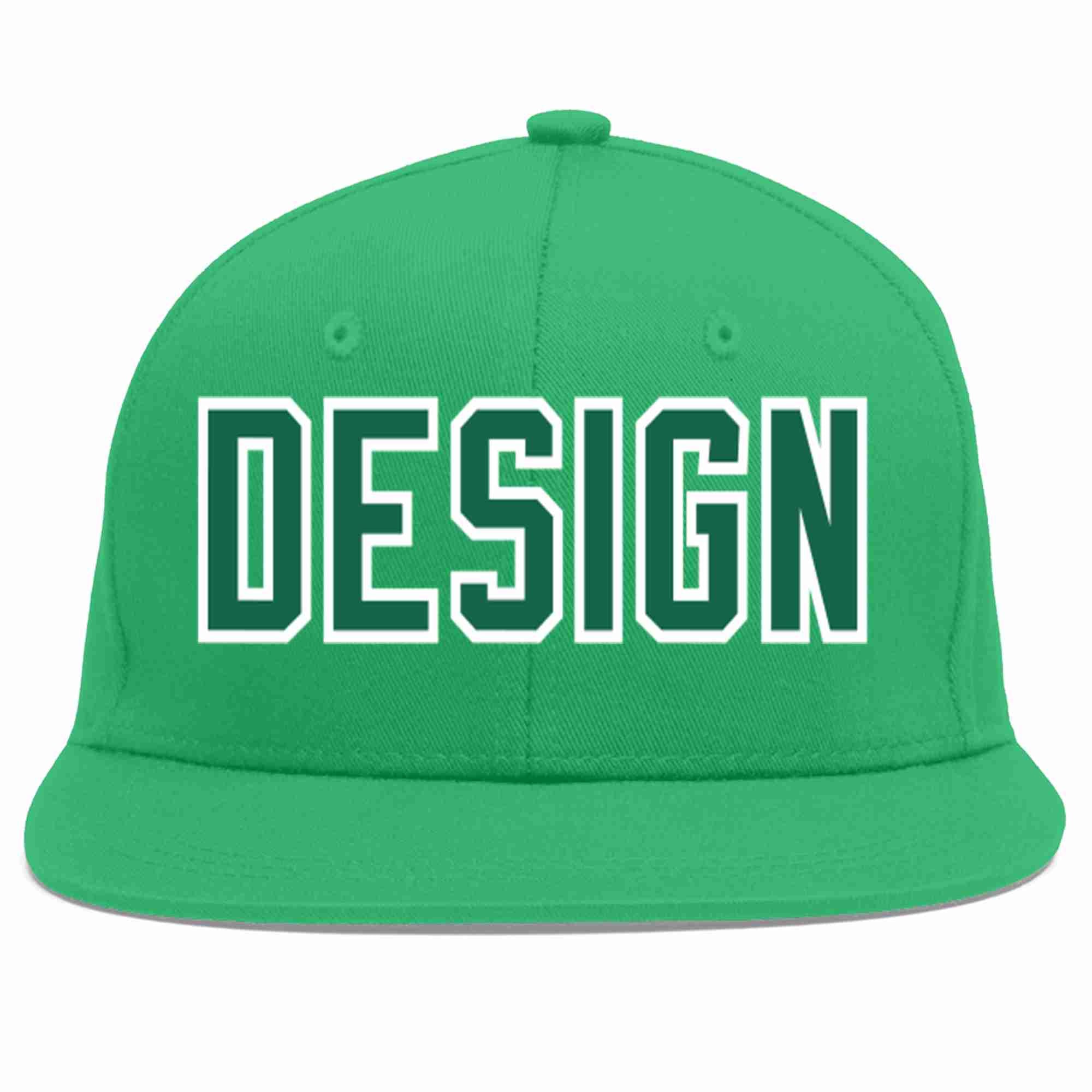 Custom Teal Kelly Green-White Flat Eaves Sport Baseball Cap