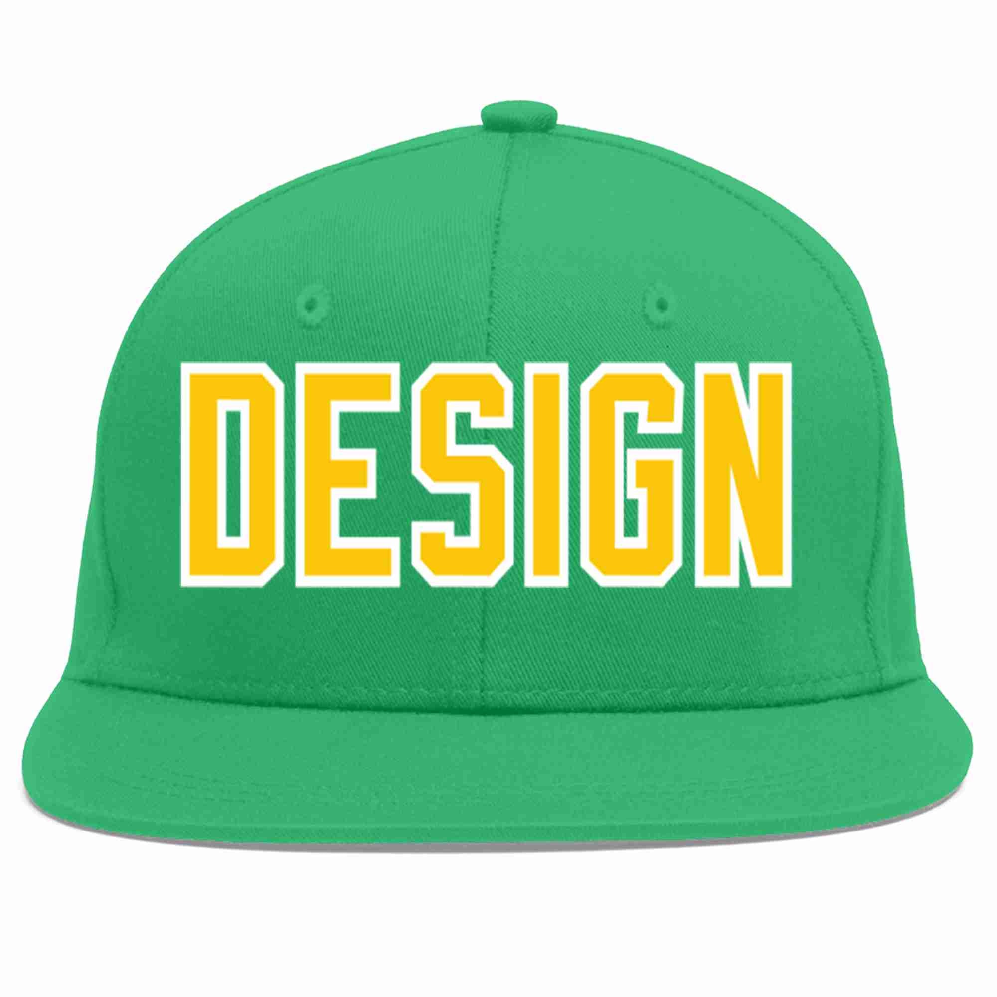 Custom Teal Gold-White Flat Eaves Sport Baseball Cap