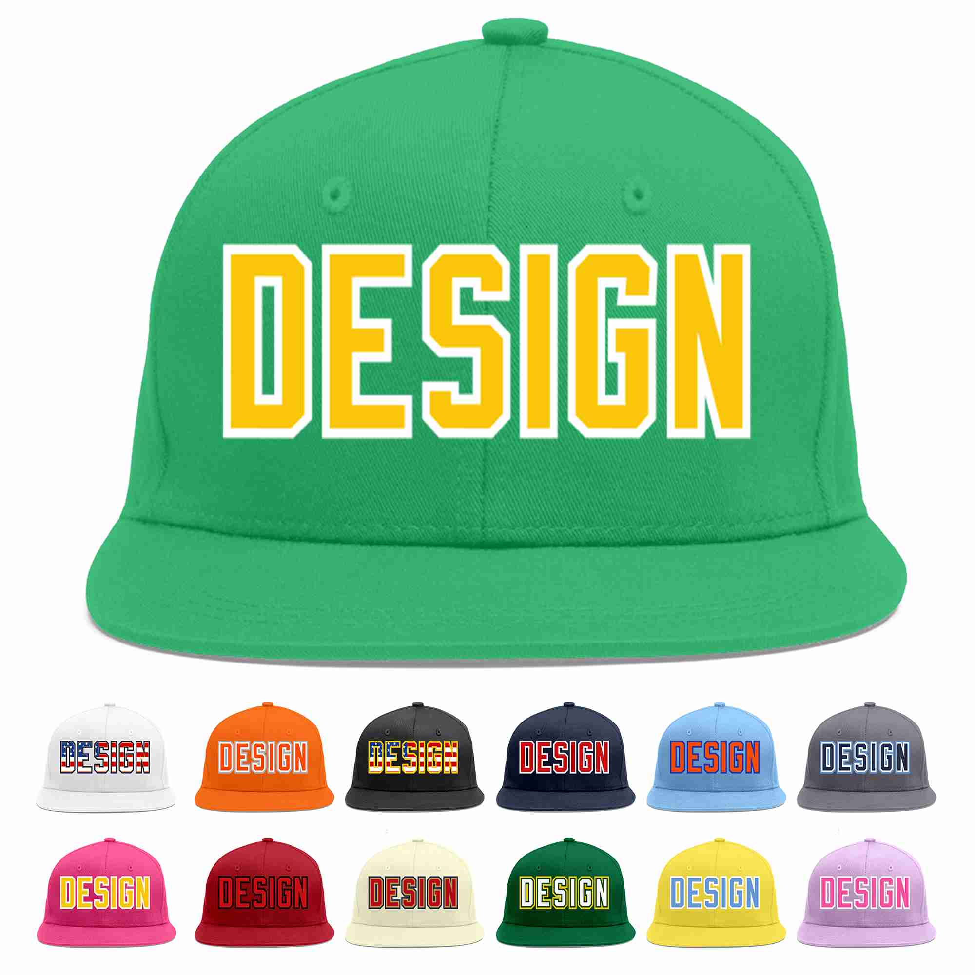 Custom Teal Gold-White Flat Eaves Sport Baseball Cap